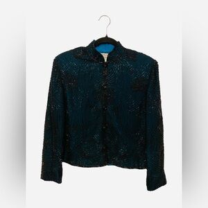 Vintage '80s Adrianna Papell Boutique 100% Silk Beaded Evening Jacket Size Small
